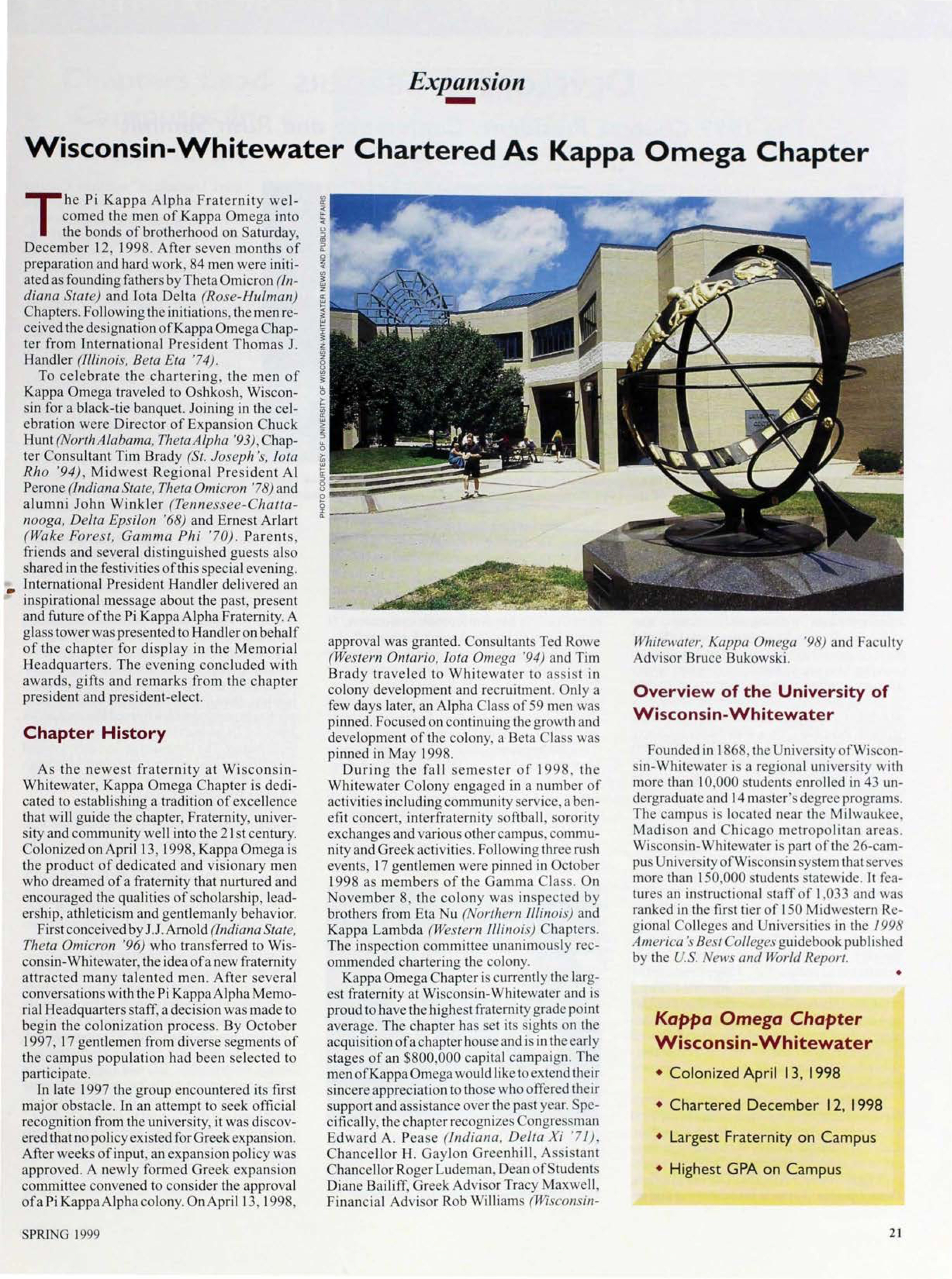 Expansion: Wisconsin-Whitewater Chartered as Kappa Omega Chapter